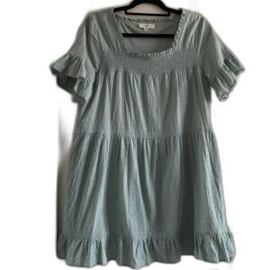 entro Women Dress Sz M Green Swiss Dots Smocked Cotton Baby Doll Cottagecore